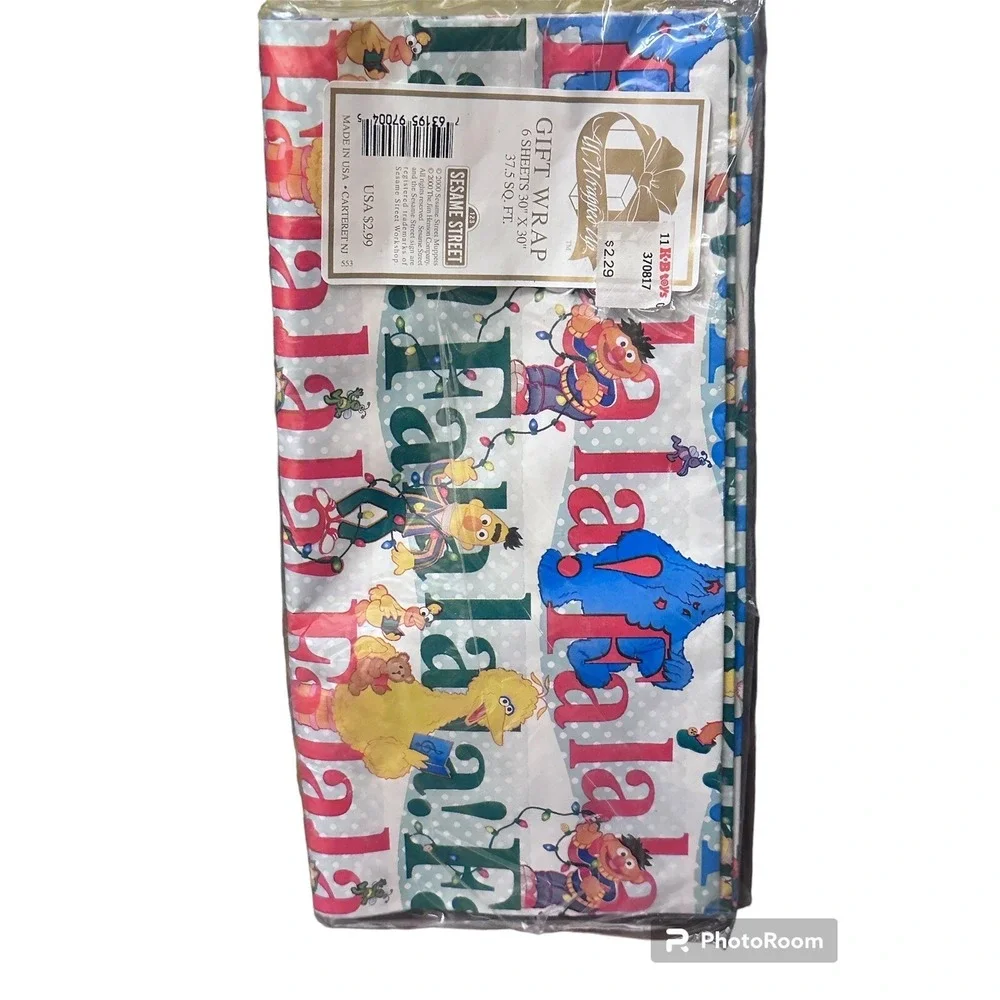 NOS 2000 Sesame Street Big Bird  Christmas Wrapping Paper 6 Sheets 30x30 Sealed
